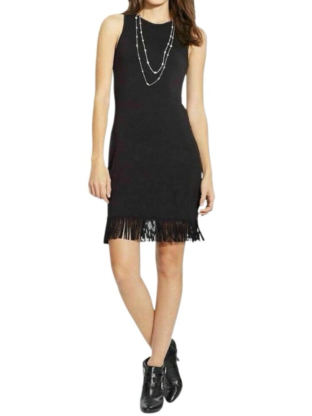Lauren Ralph Lauren French Terry Mini Dress with Fringe in Dark Black Women’s S